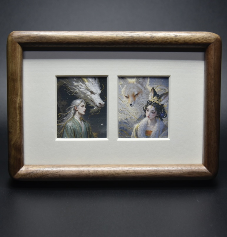 【三生三世】中国风男女龙九尾狐桌摆描金装饰画 文化创意礼品