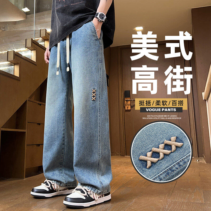 2025春季松紧直筒牛仔裤青少年男士潮流百搭棉质休闲裤子2501