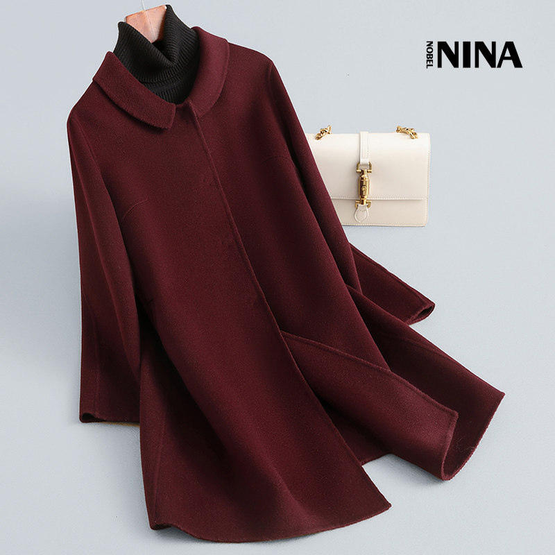 秋冬新款妈妈装气质优雅时尚休闲百搭中长款双面呢羊毛大衣外套