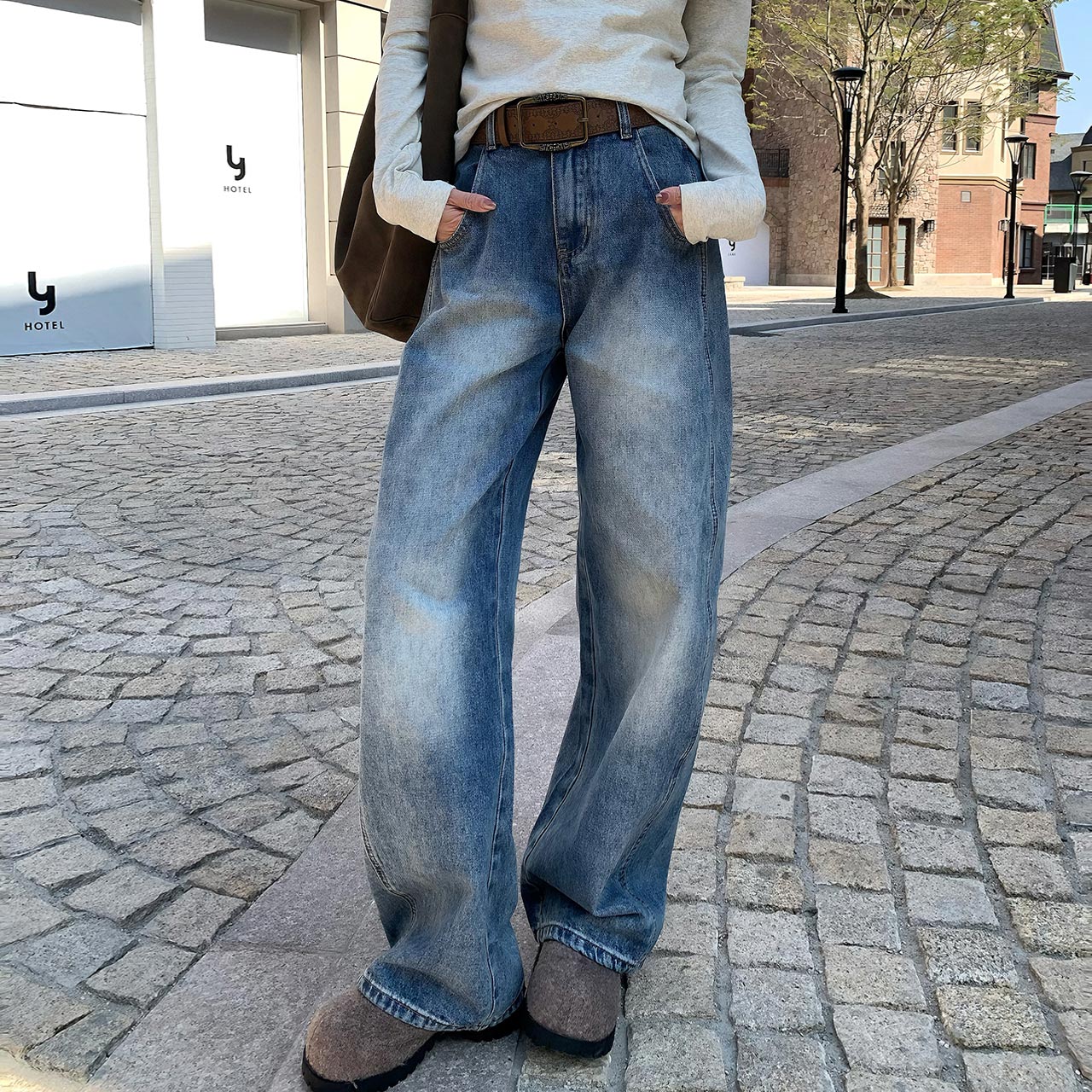 春款韩版显瘦拖地裤高腰阔腿女牛仔裤直筒阔腿薄款浅蓝色百搭