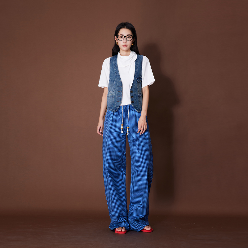 ATUMU自播【休闲裤系列】丨简约自带堆积感撞色格纹裤AT434