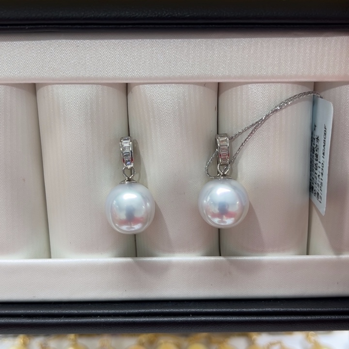 海水珍珠上新澳白镂空水滴耳坠11-12mm银S925镶嵌