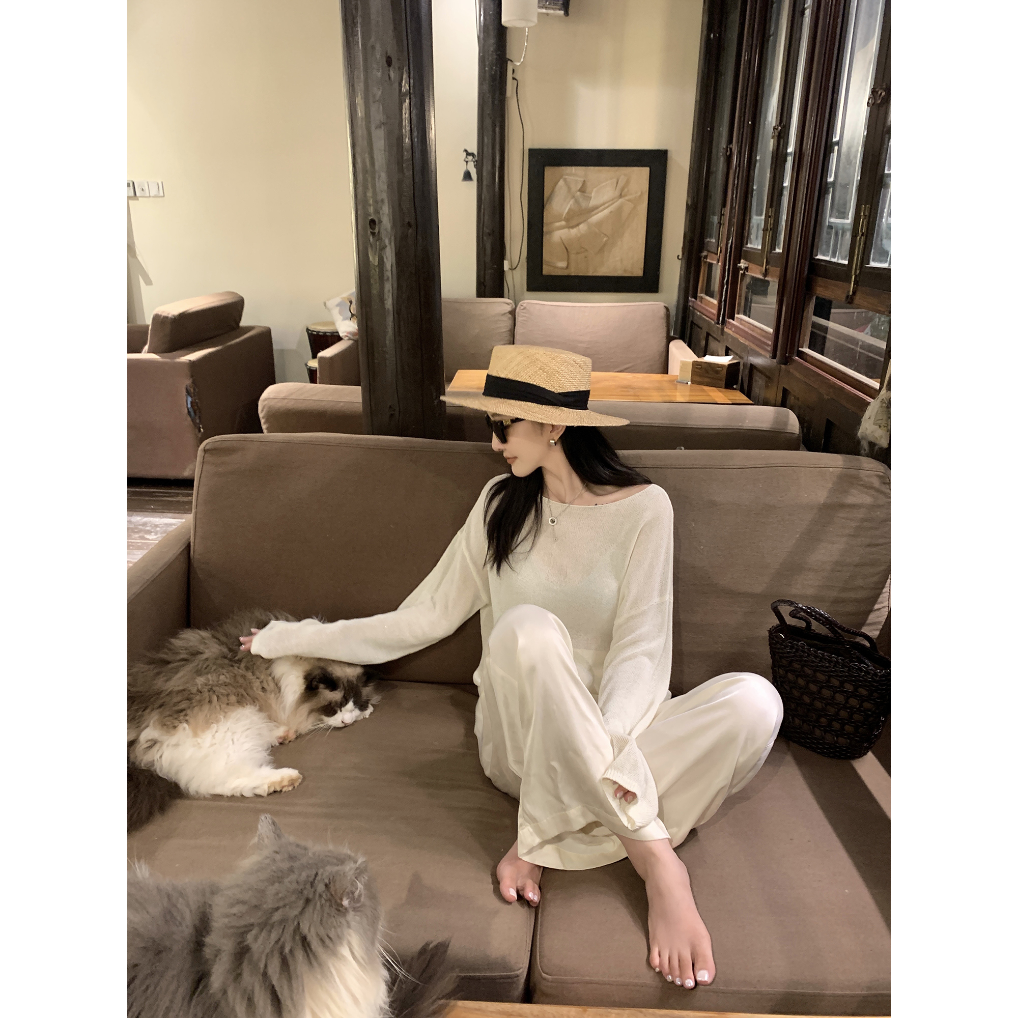 大小姐77 进口和纸纱夏日清凉感大领口显瘦透气空气罩衫防晒衫T恤