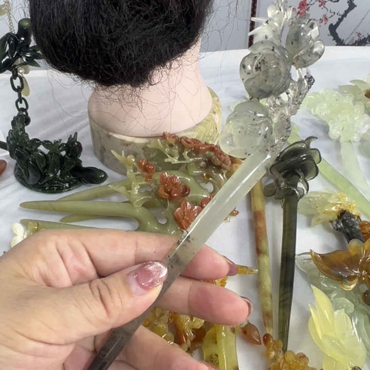定制蛇纹石玉毛货发饰
