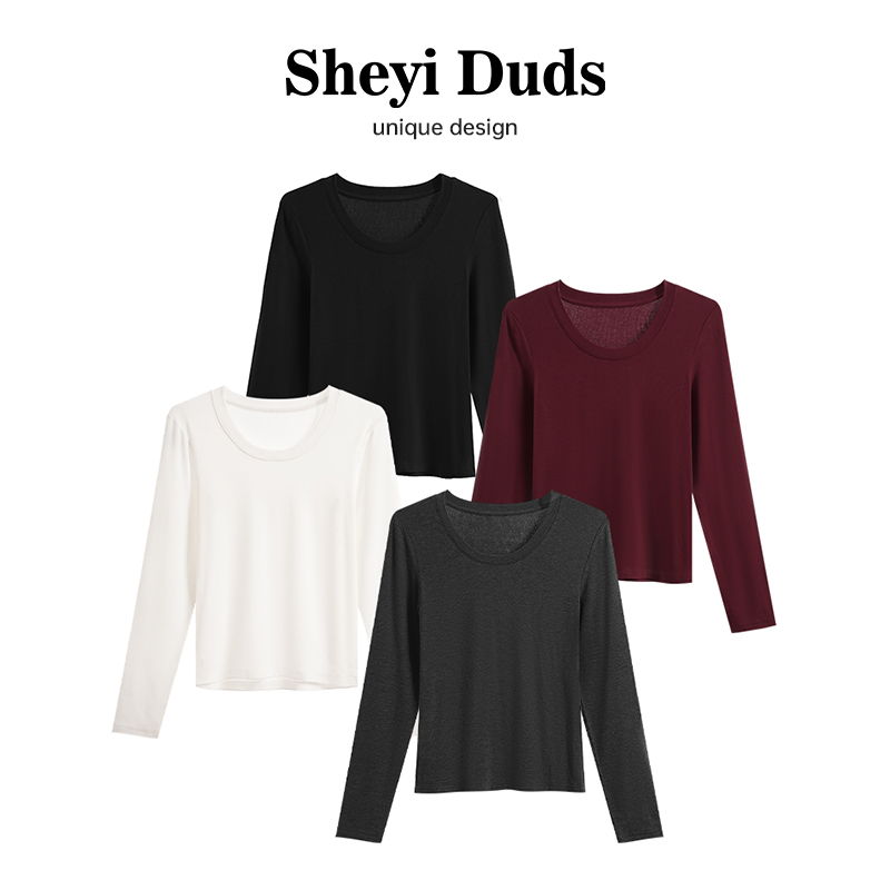 【天鹅颈】2025秋冬款X桑蚕丝羊绒U领长袖T恤女气质显瘦百搭打底衫