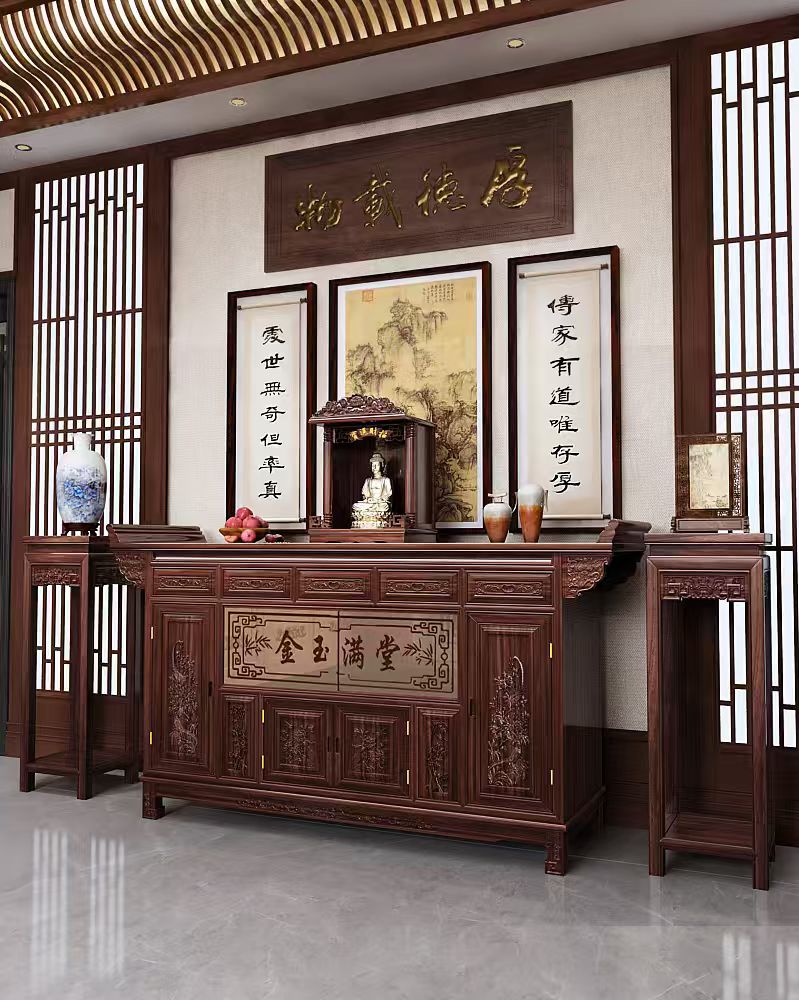 雕花新古典新中式多功能储藏条案设计榫卯结构