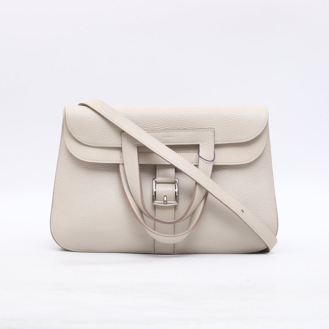 99新 Hermes/爱马仕 小花双双 Halzan 31 冰川白 TC皮 A刻 银扣包