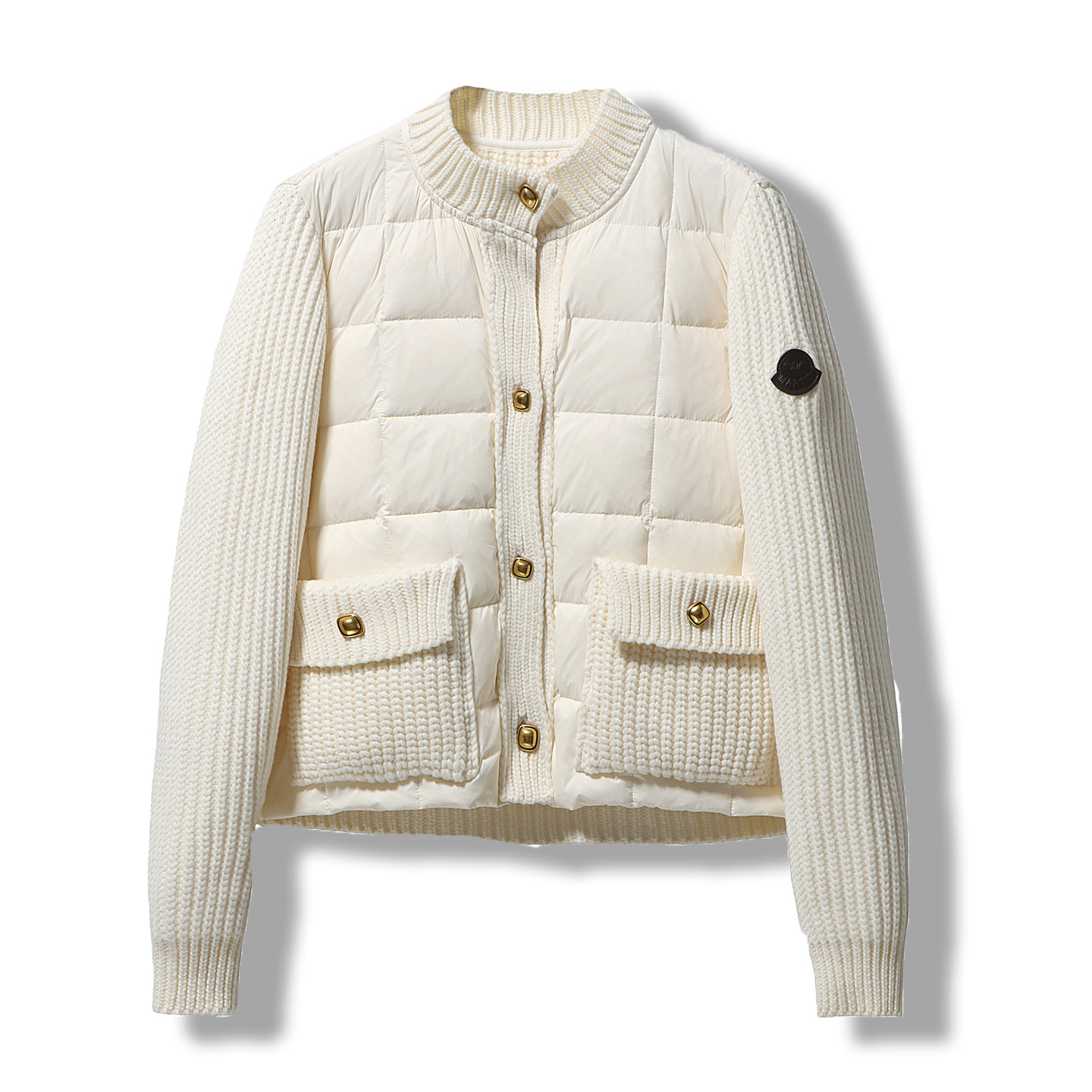 金扣小香风针织毛衣拼接羽绒服女短款2025新款轻薄90白鸭绒外套