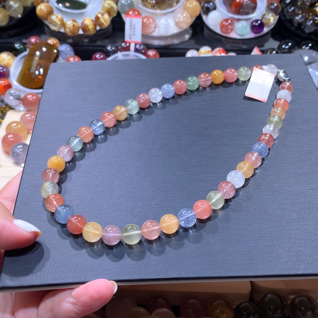 水晶银S925镶嵌项链彩兔毛项链