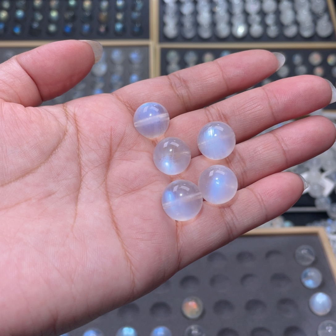 长石未镶嵌裸石颖**贝蓝月光单珠13mm5颗