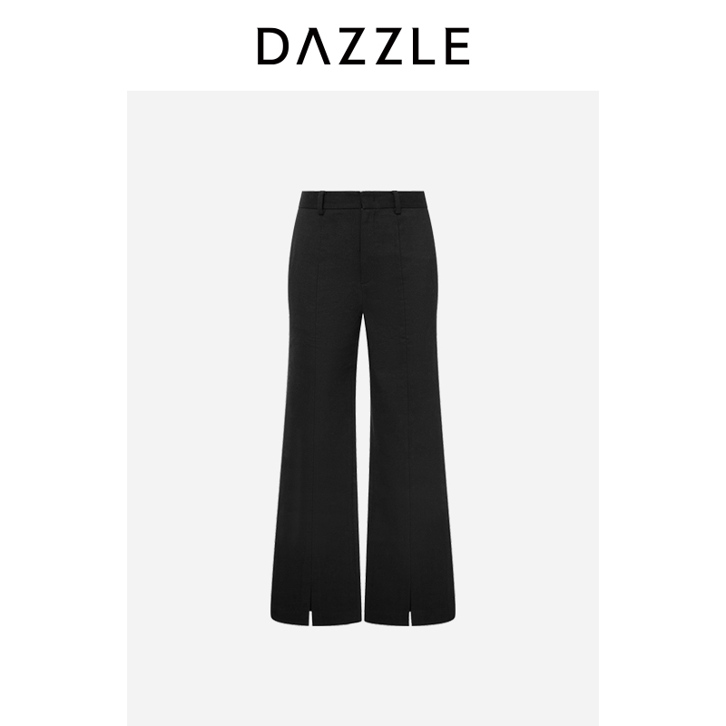 DAZZLE地素裤子春季黑色精纺长裤2D1Q409