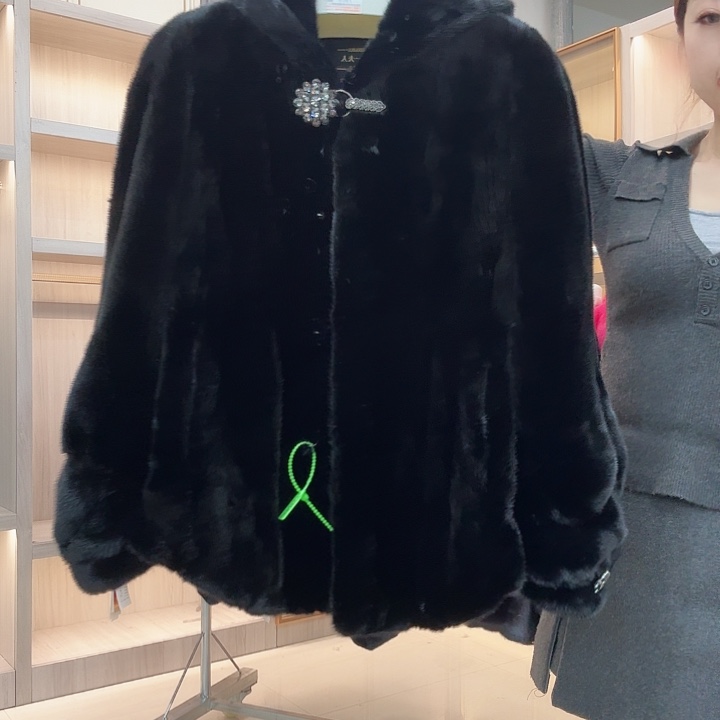 黑色连帽貂皮yh0987