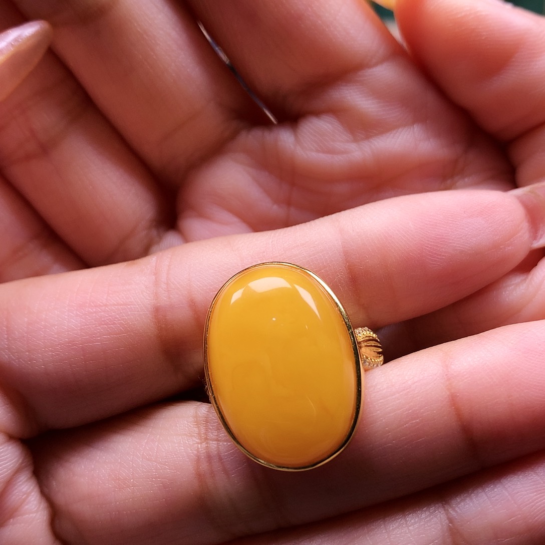 蜜蜡戒指银S925镶嵌戒指