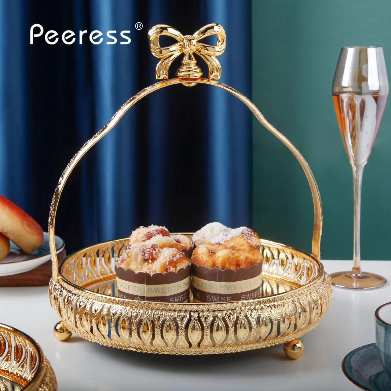 手提蝴蝶玻璃水果盘欧式干果盘轻奢客厅茶几果篮