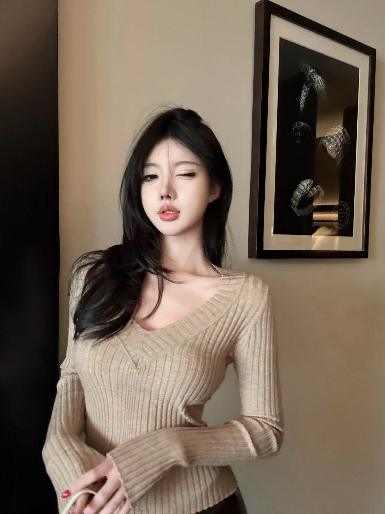 Laareetoo 坑条毛衣打底衫女秋冬