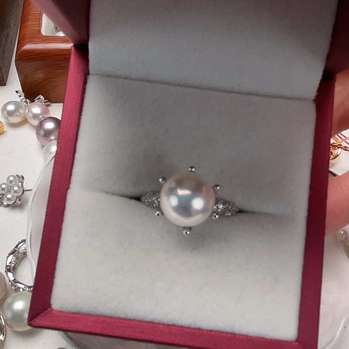 淡水珍珠戒指银S925镶嵌六*
