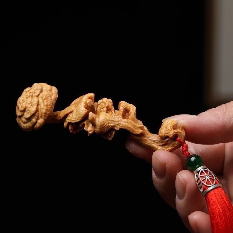 太行崖柏如意手把件实木手工雕刻灵芝如意家居小摆件男女木雕摆件