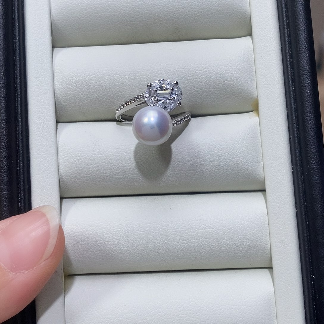 银S925镶嵌戒指淡水珍珠