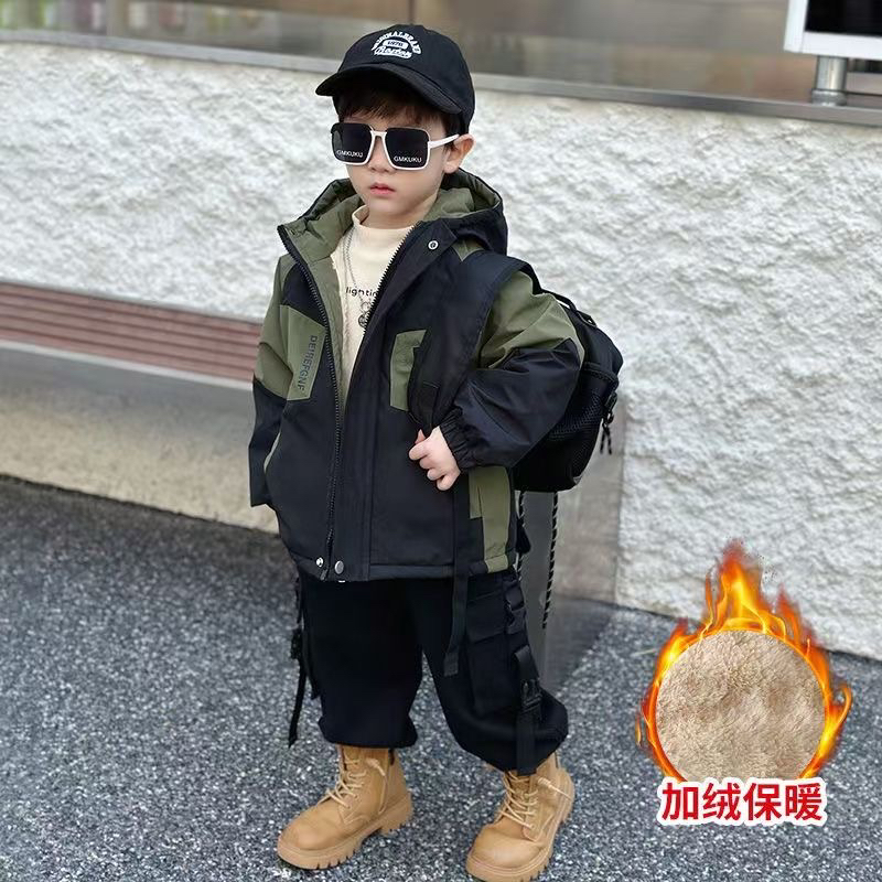 【加绒加厚】男女同款2024新款秋冬季洋气儿童加绒外套男孩派克服棉