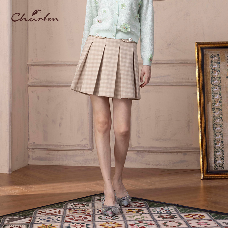 【媛媛专享】朝峰春秋气质优雅纯色百褶半身短裙女CFD1B367-3129E