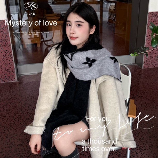 【LLLLL芯片礼盒装】时尚高端定制围巾羊绒披肩围脖加厚保暖女秋冬