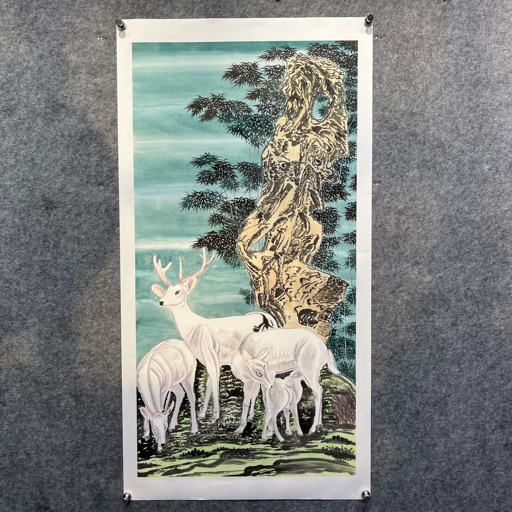 齐振家亲笔手绘画作【福禄图】145*75cm送锦礼盒收藏送礼作品