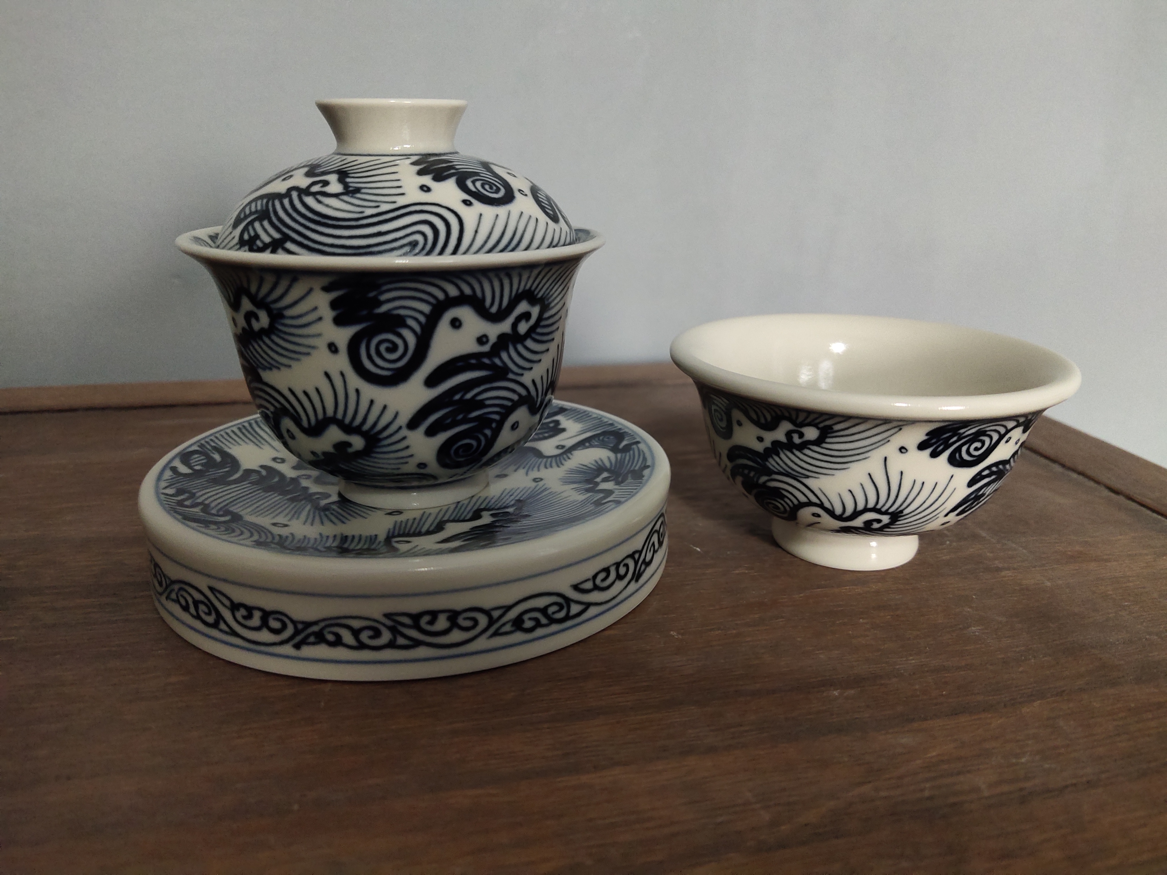 微瑕2号釉海浪套组（小元宝盖碗＋盖置大＋小压手））