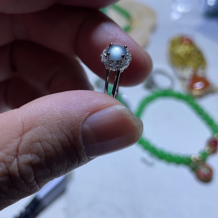 翡翠钛钢戒指高冰天空兰女戒