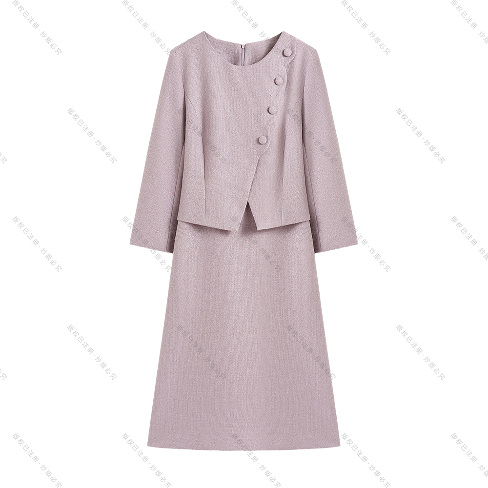 【深圳虹姐】秋冬圆领欧美风拉链气质小香风轻奢法式修身连衣裙