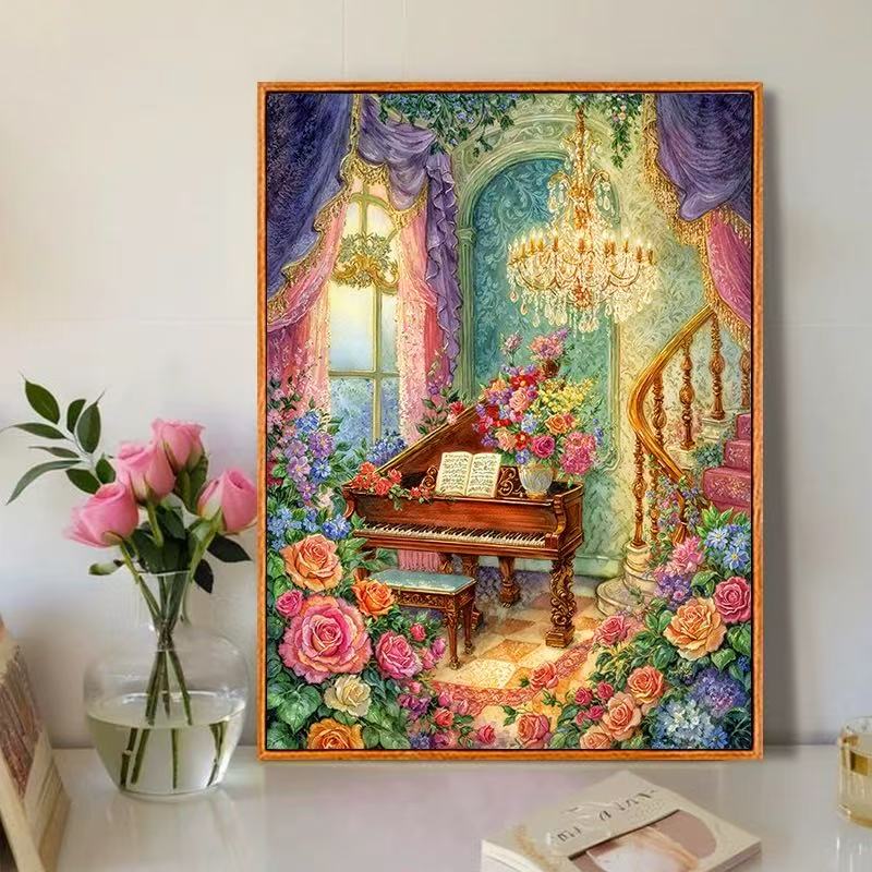 华丽琴键|数字油画diy真心遮盖六代颜料填涂色手绘礼物油彩装饰画