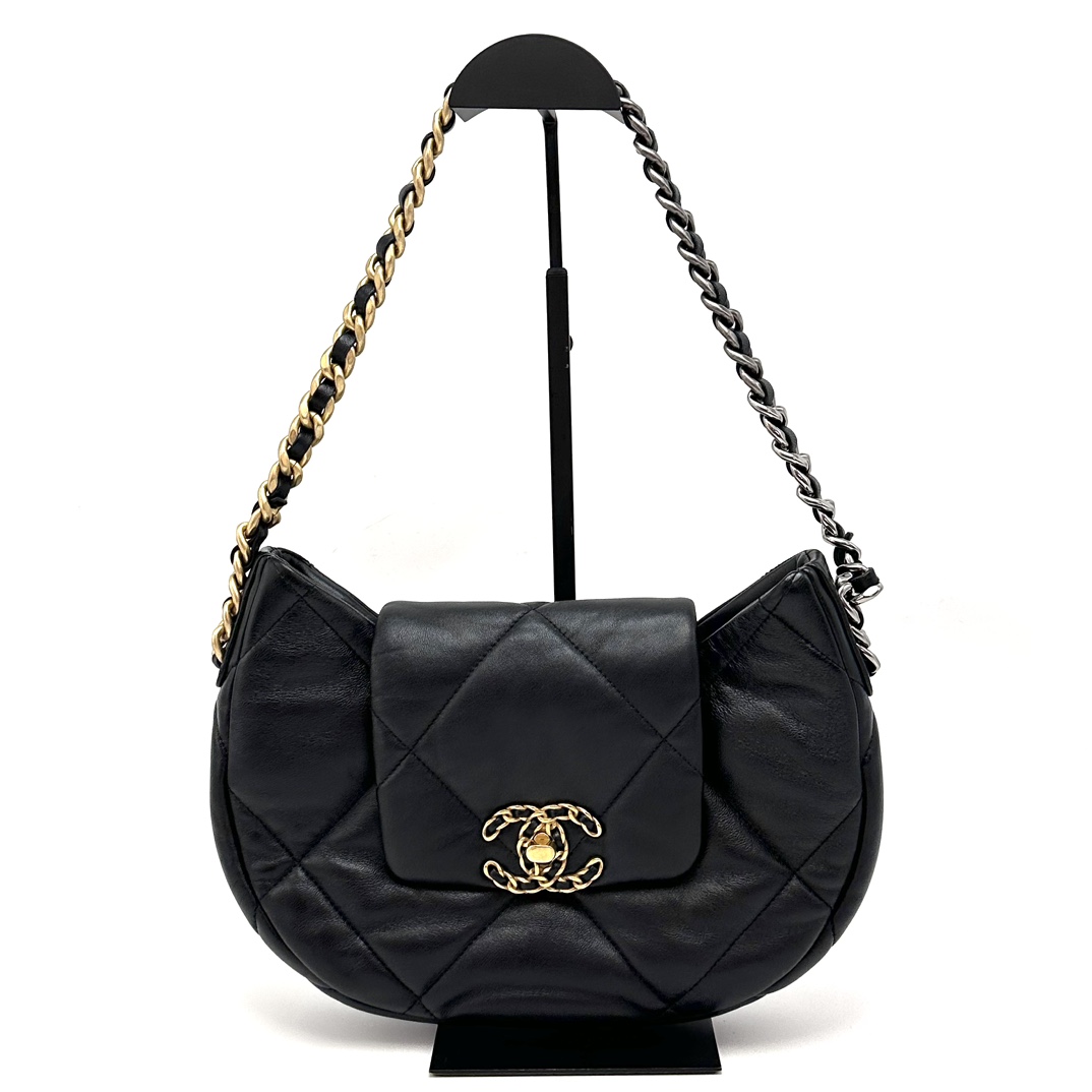 99新 Chanel/香奈儿 黑金19bag系列hobo单肩包71486