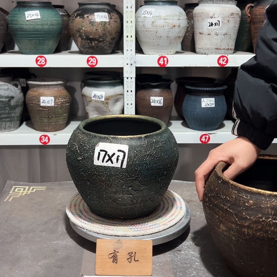 红陶60金绿带孔发货