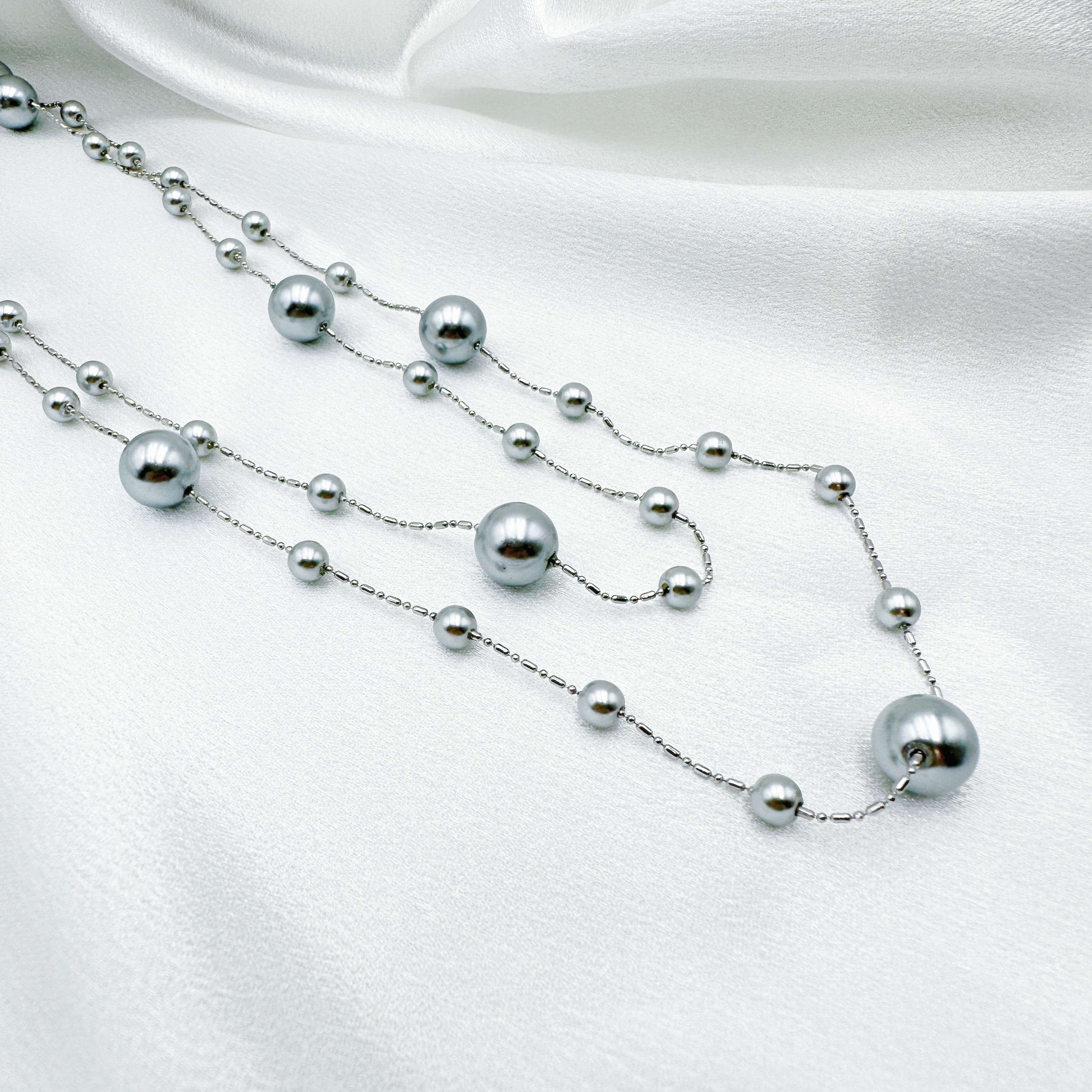 铜合金仿珍珠项链 C11-0338 轻奢百搭双层灰色珠珠项链