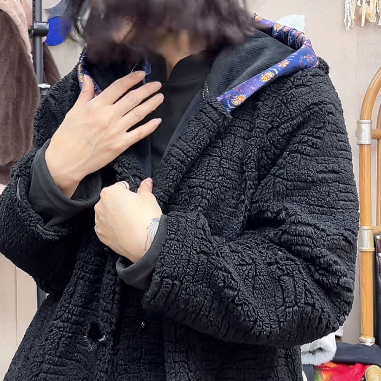 新中式戴帽子羊羔毛外套（Y251209-3）