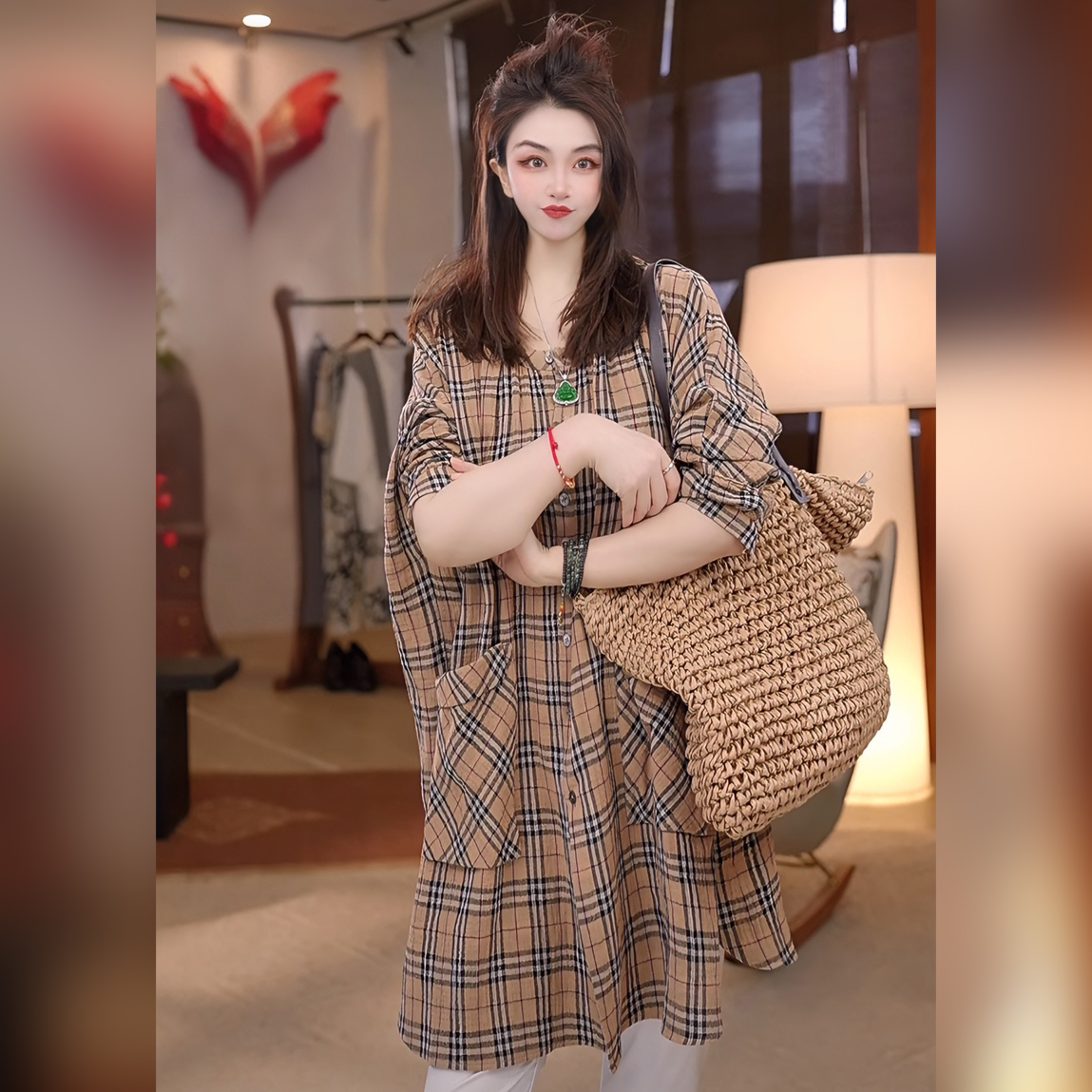 Linda姐高端线【复古格纹】春夏慵懒感通勤街头气质衬衫AW4SCS0141