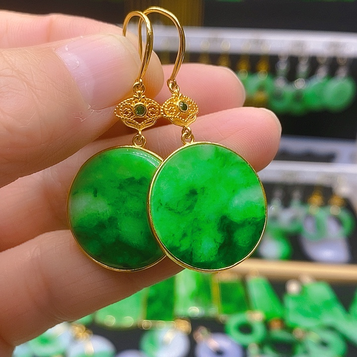 翡翠耳饰18K金镶嵌耳坠