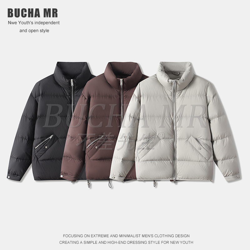 90白鸭绒美式复古冬季面包服保暖外套短款潮牌加厚羽绒服男