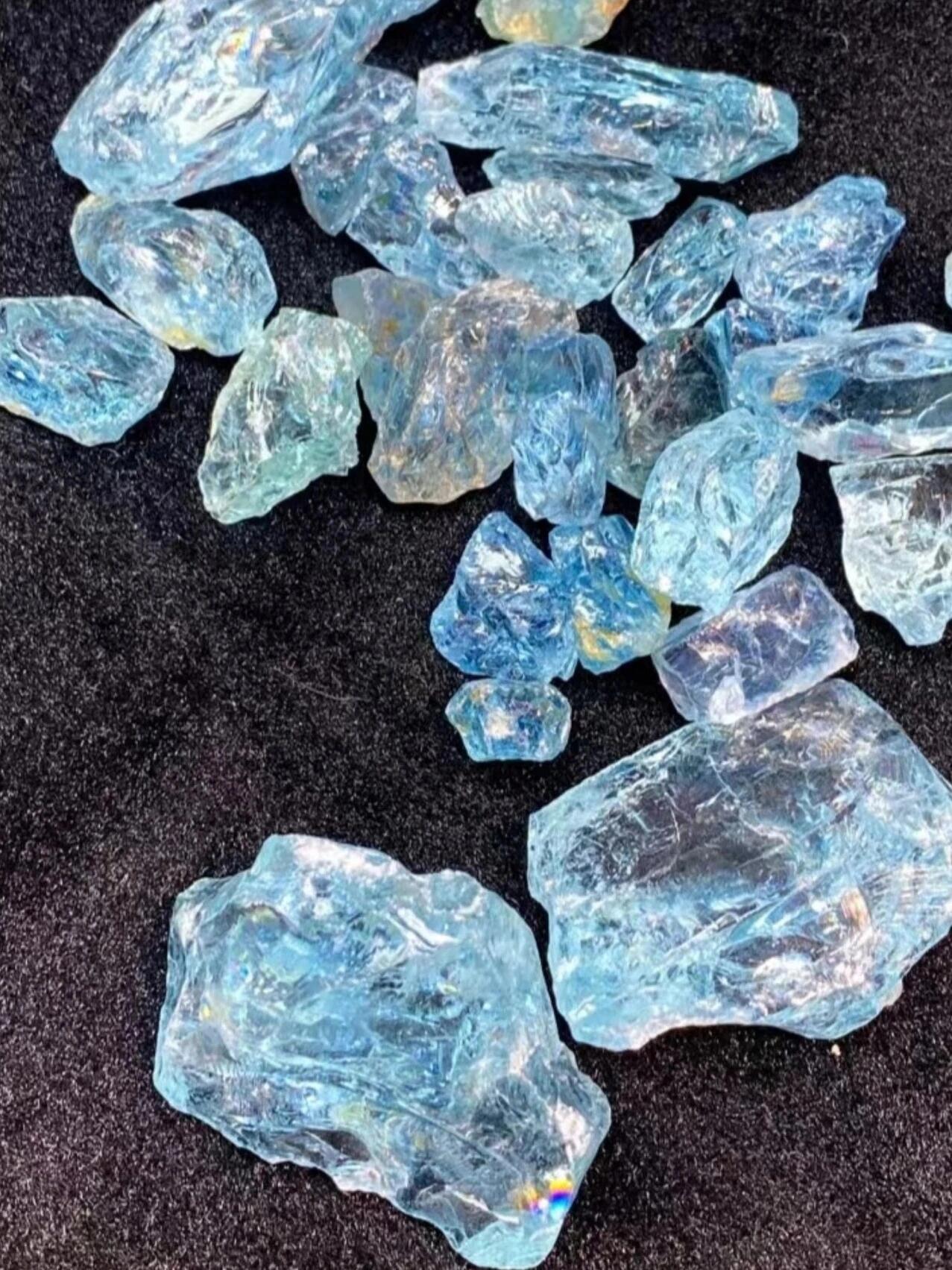 天然海蓝宝魔鬼蓝天空蓝串珠戒指吊坠耳饰摆件选品