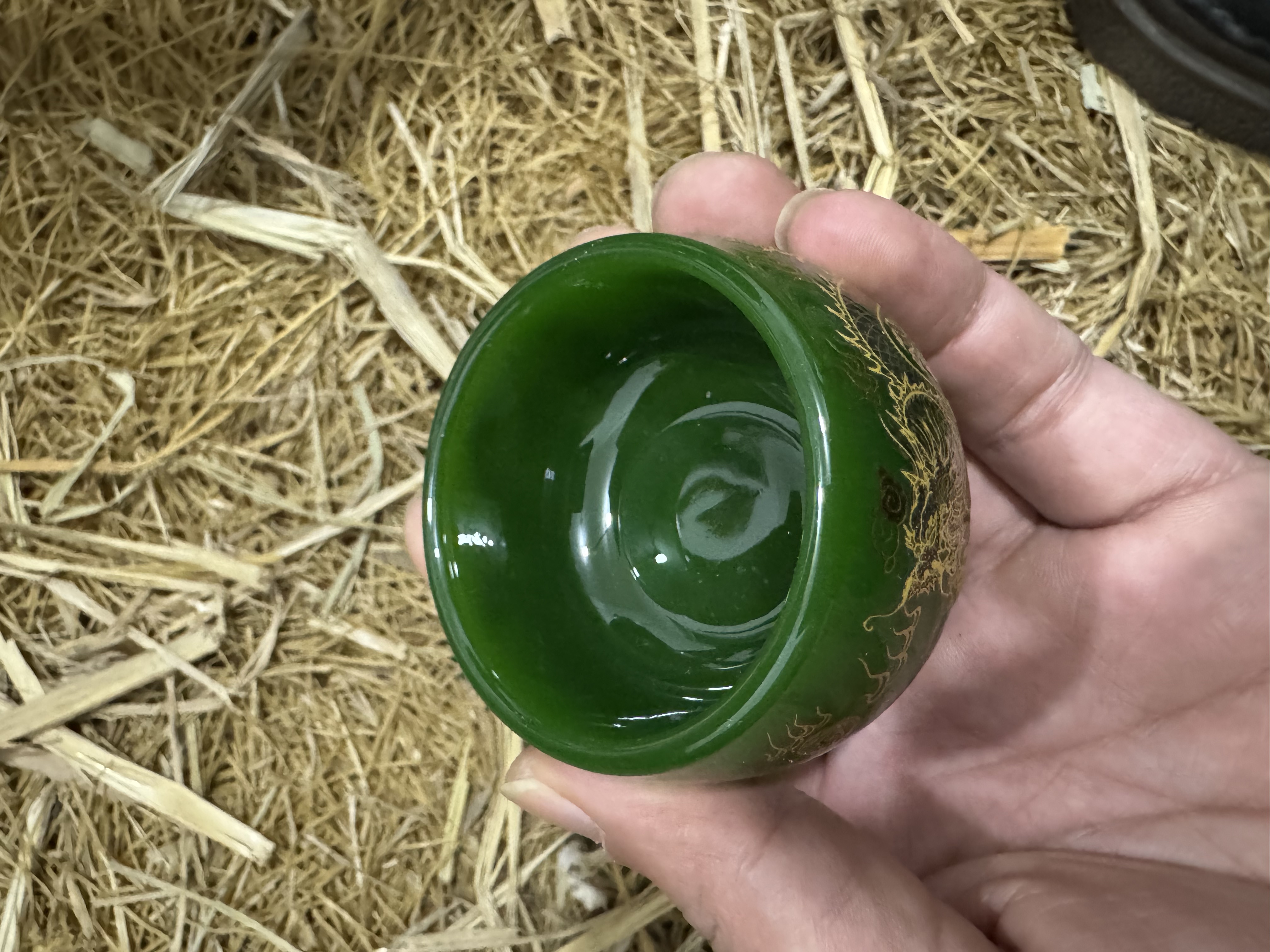 手工茶器绿龙凤戏珠 精美无暇 HP01茶器茶杯主人杯A（无礼盒）