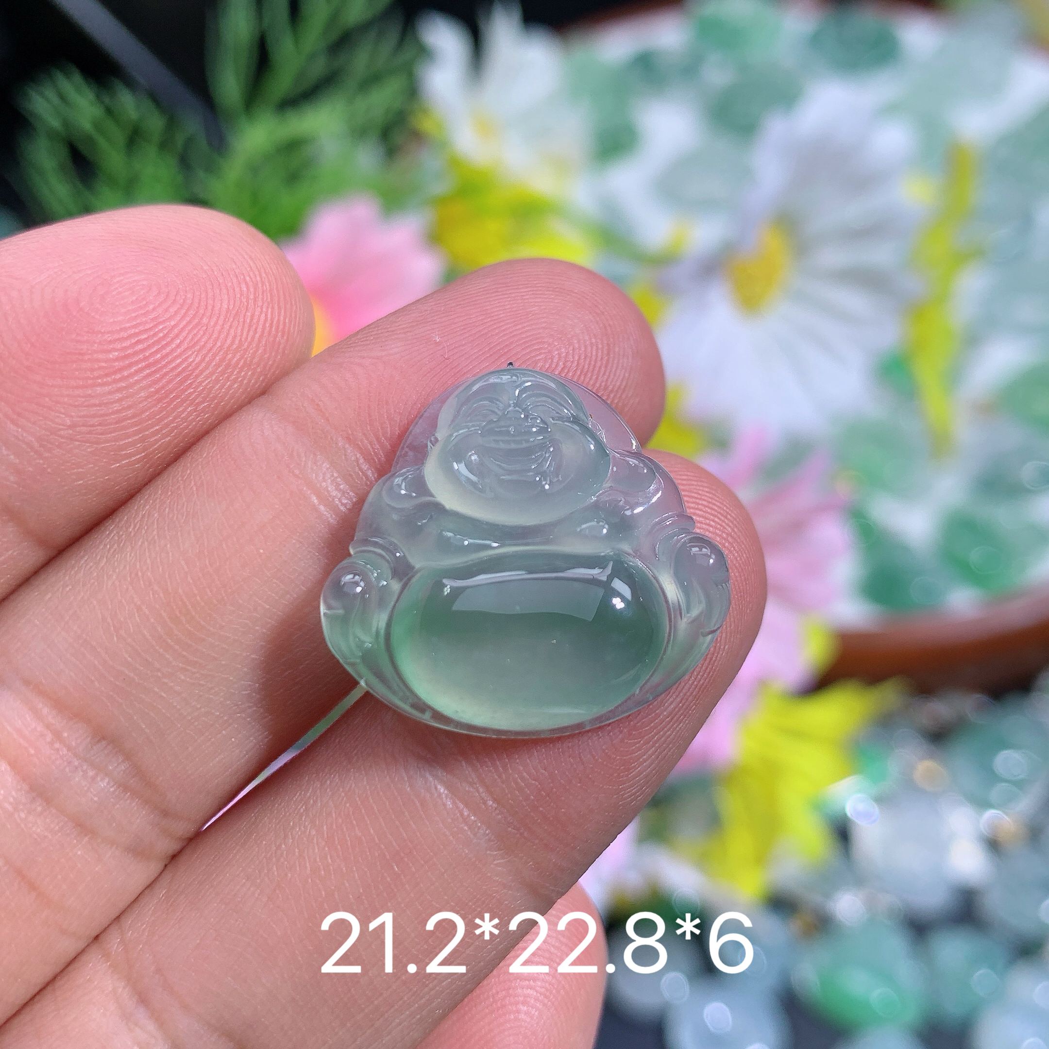 缅甸天然翡翠A货冰种飘花佛公吊坠路百搭冰透精致礼物雕刻礼物玉