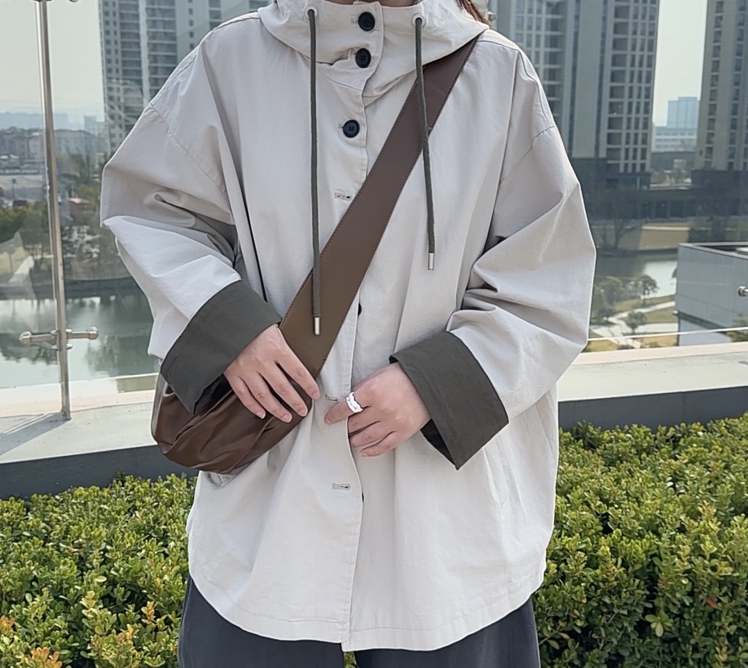 春季连帽棉质宽松休闲风衣外套