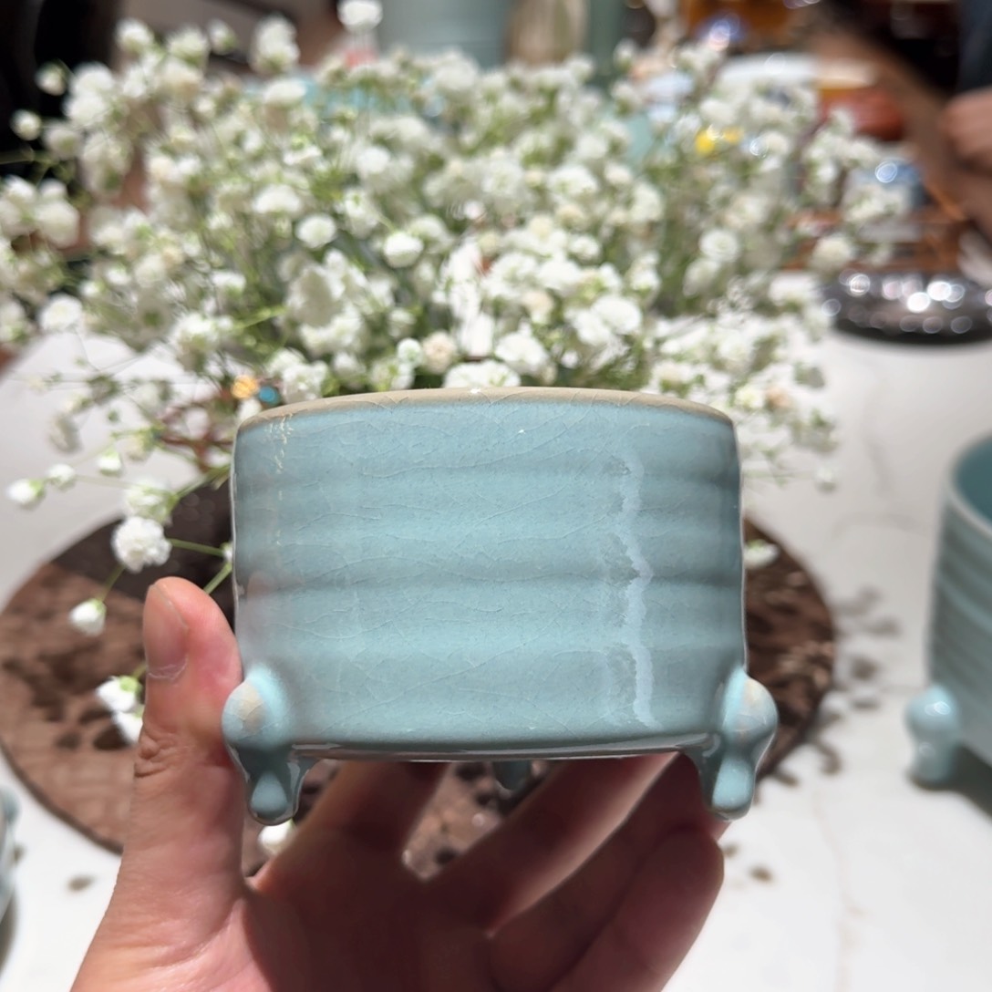 杯9cm汝窑天青釉弦纹尊