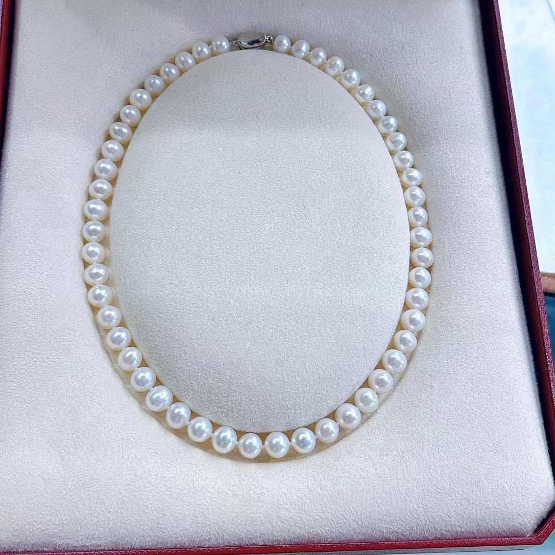 8-9mm天然淡水无核珍珠项链近圆极强光无瑕百搭妈妈款高级感轻奢