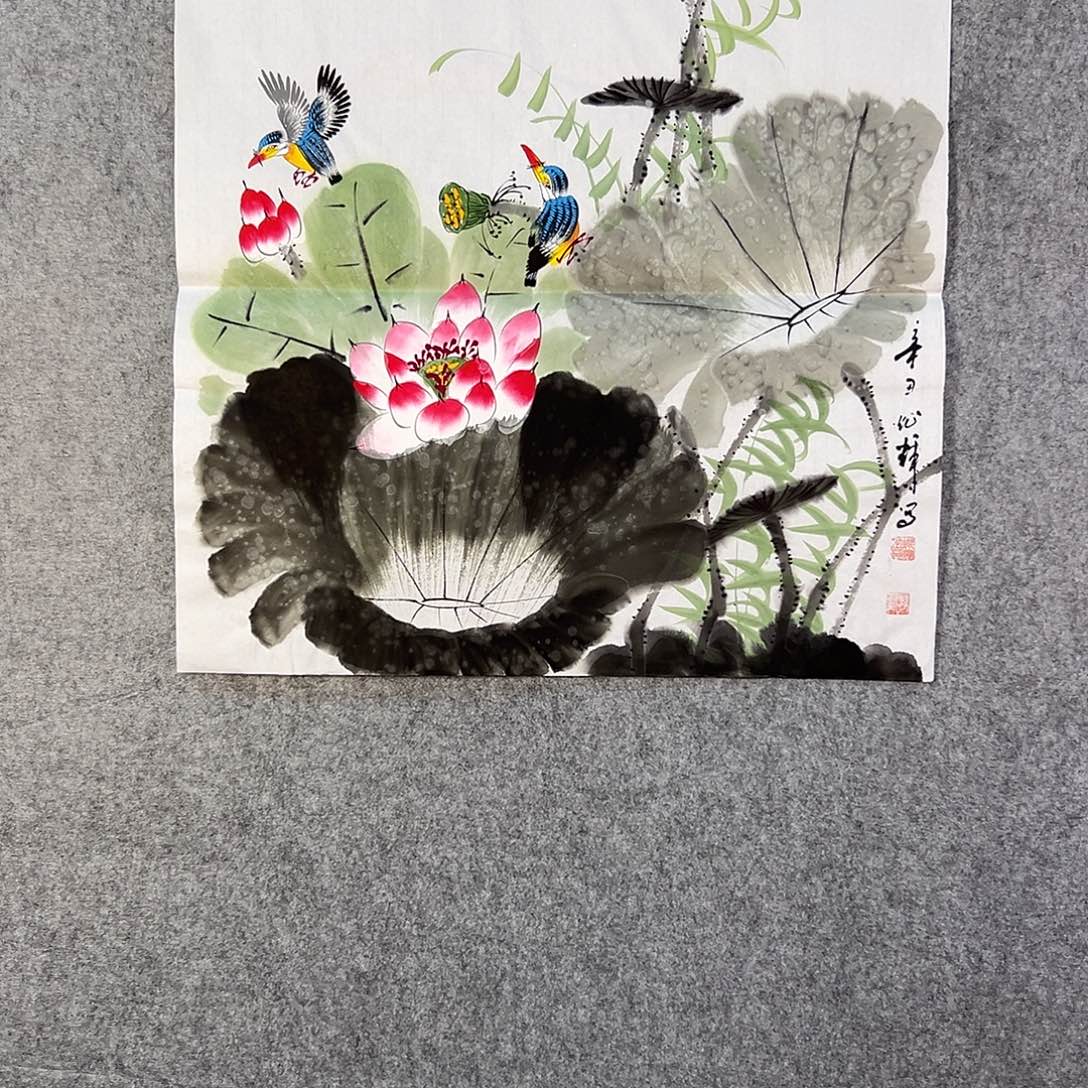 国画528 花鸟在树丛的顶端鸣叫叫声响