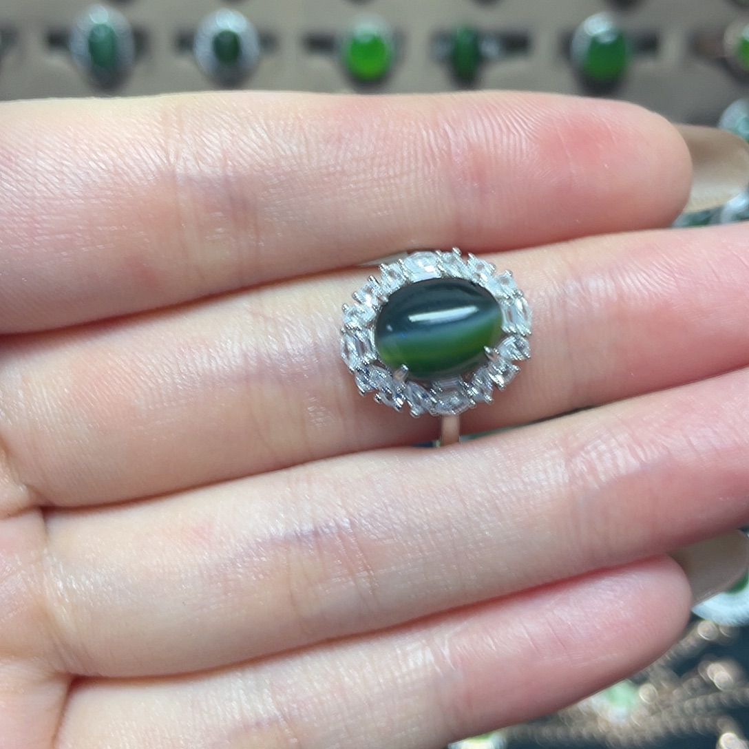 吊坠(不含链)银S925镶嵌和田玉（碧玉）