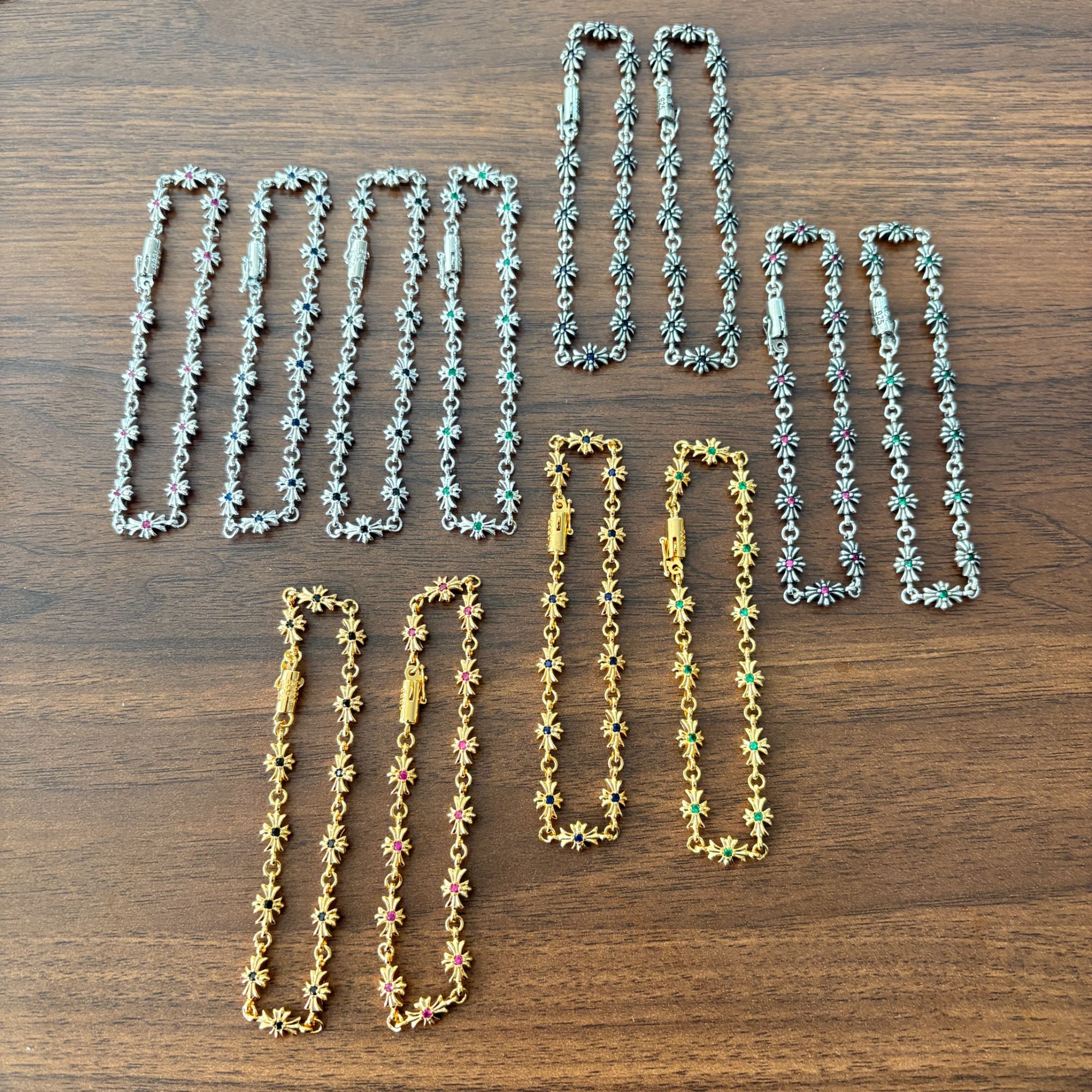 铜合金合成锆石手链 十字花细款手链百搭时尚