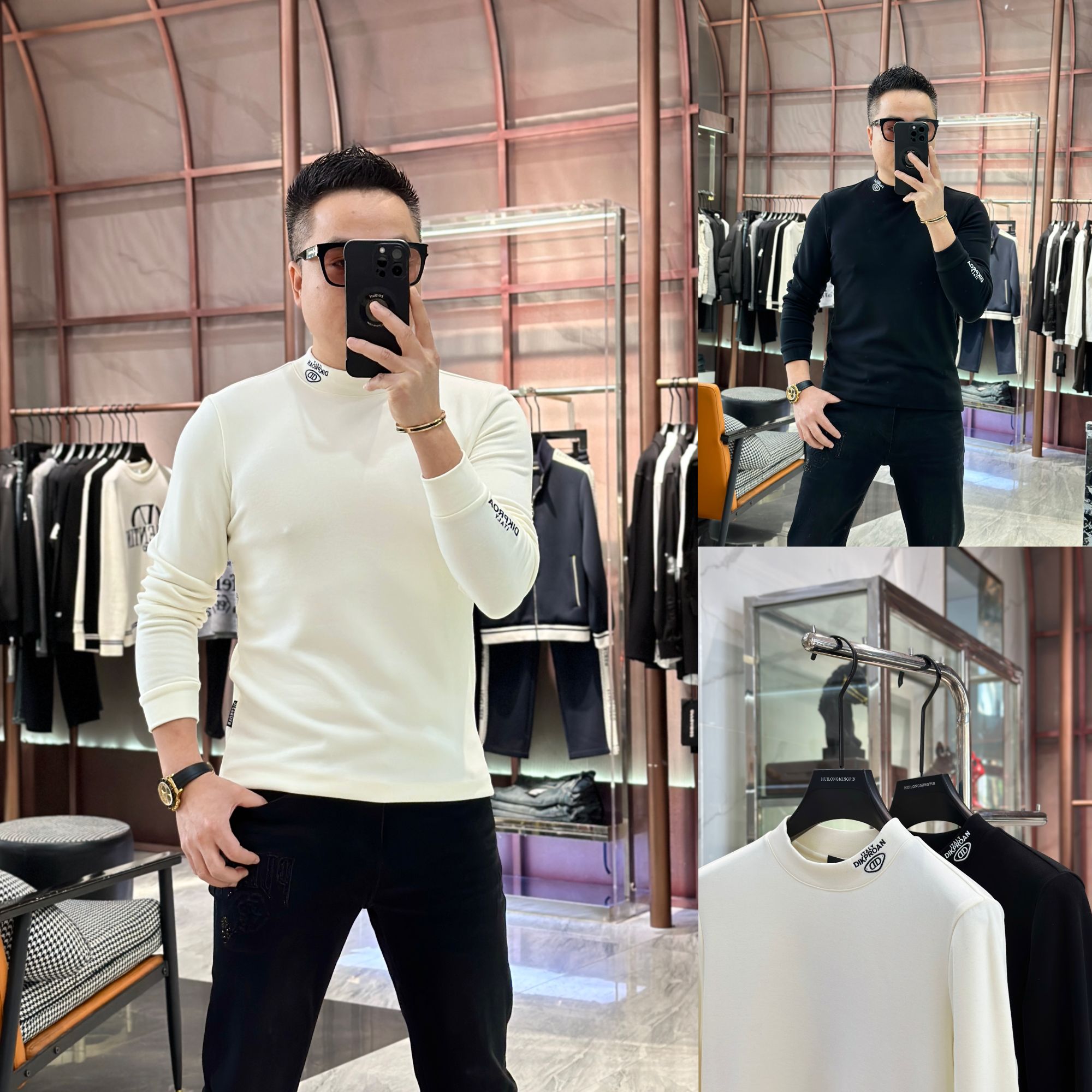 《发现者Fxz》男士高品质保暖“混纺山羊绒”轻奢小中领长袖T恤~25178