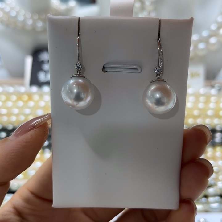 银S925镶嵌海水珍珠耳饰11-12mm