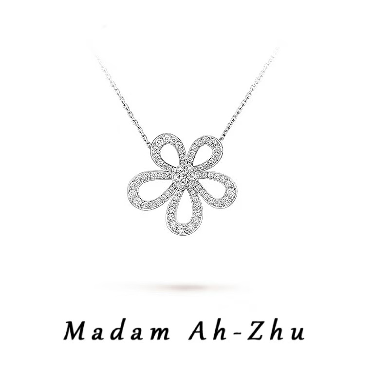 坠链均925银合成锆石 新款 通体S925银满钻太阳花高定高版本项链