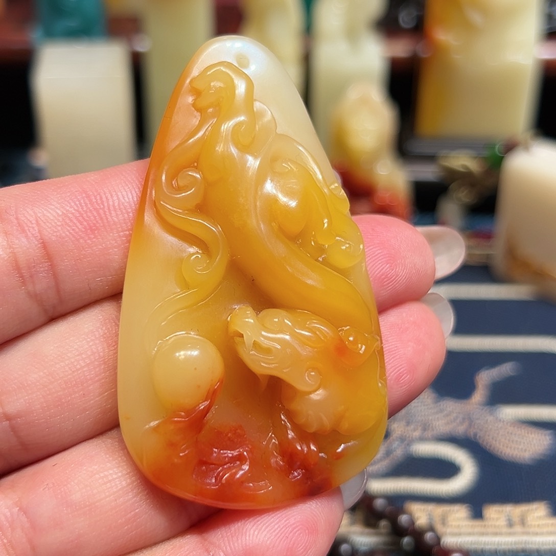寿山石印石夹板芙蓉